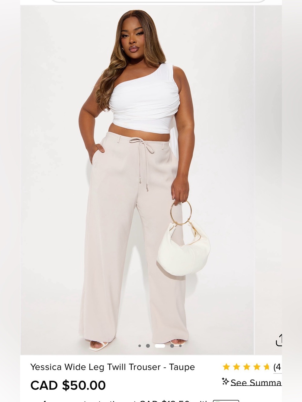 Wide Leg Twill Trousers in Taupe